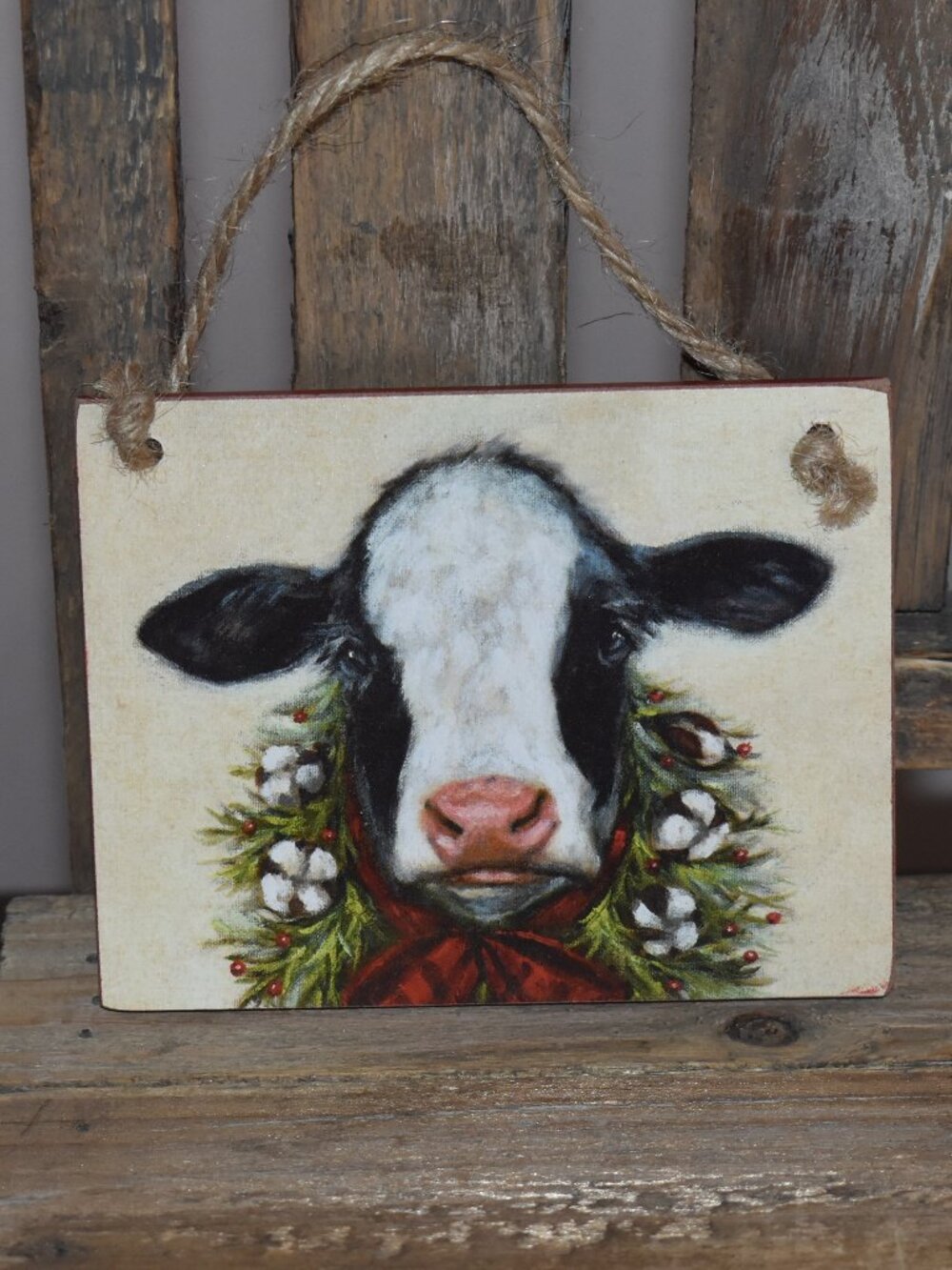 Country Farmhouse Christmas Holiday Dairy Cow Mini Sign Decor